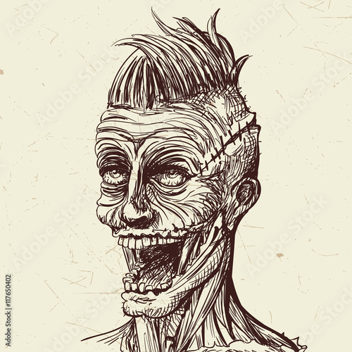 Vector Illustration of a Hand Drawn Scary Zombie Character