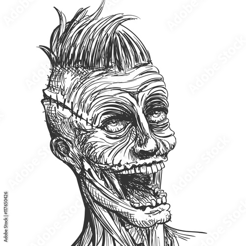 Vector Illustration of a Hand Drawn Scary Zombie Character