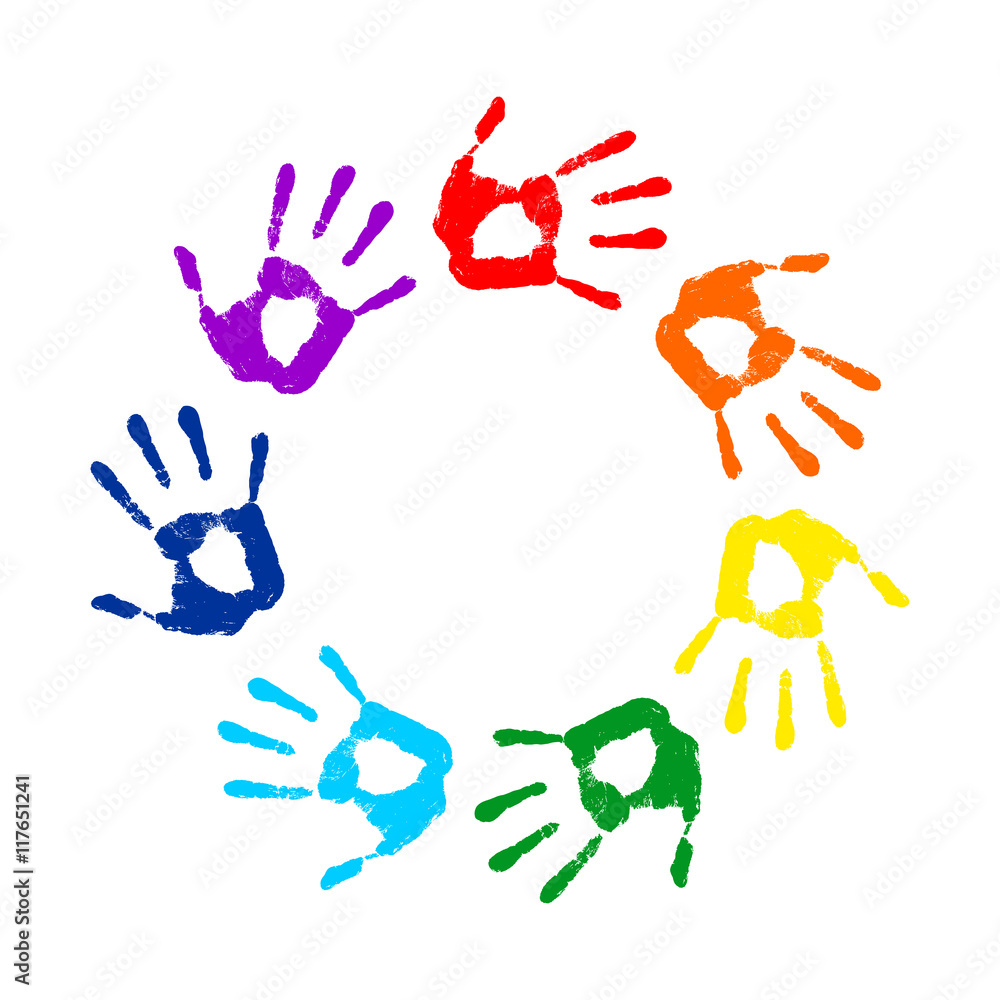 Hand print. Round rainbow frame on a white background. Vector illustration Hand print. Round rainbow frame on a white background. Vector illustration