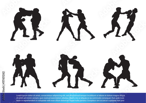 set of boxing silhouette vector