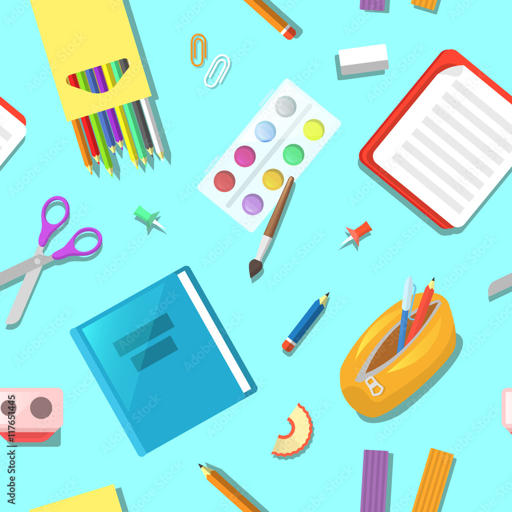 Back to School Seamless Pattern with Education Elements. Vector background