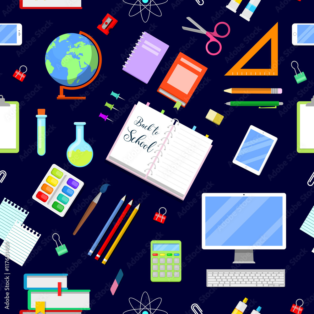 Back to School Seamless Background with Education Icons. Vector illustration Back to School Seamless Background with Education Icons. Vector illustration