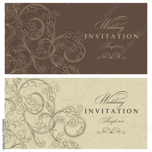 Set of 2 Wedding Invitation card Baroque