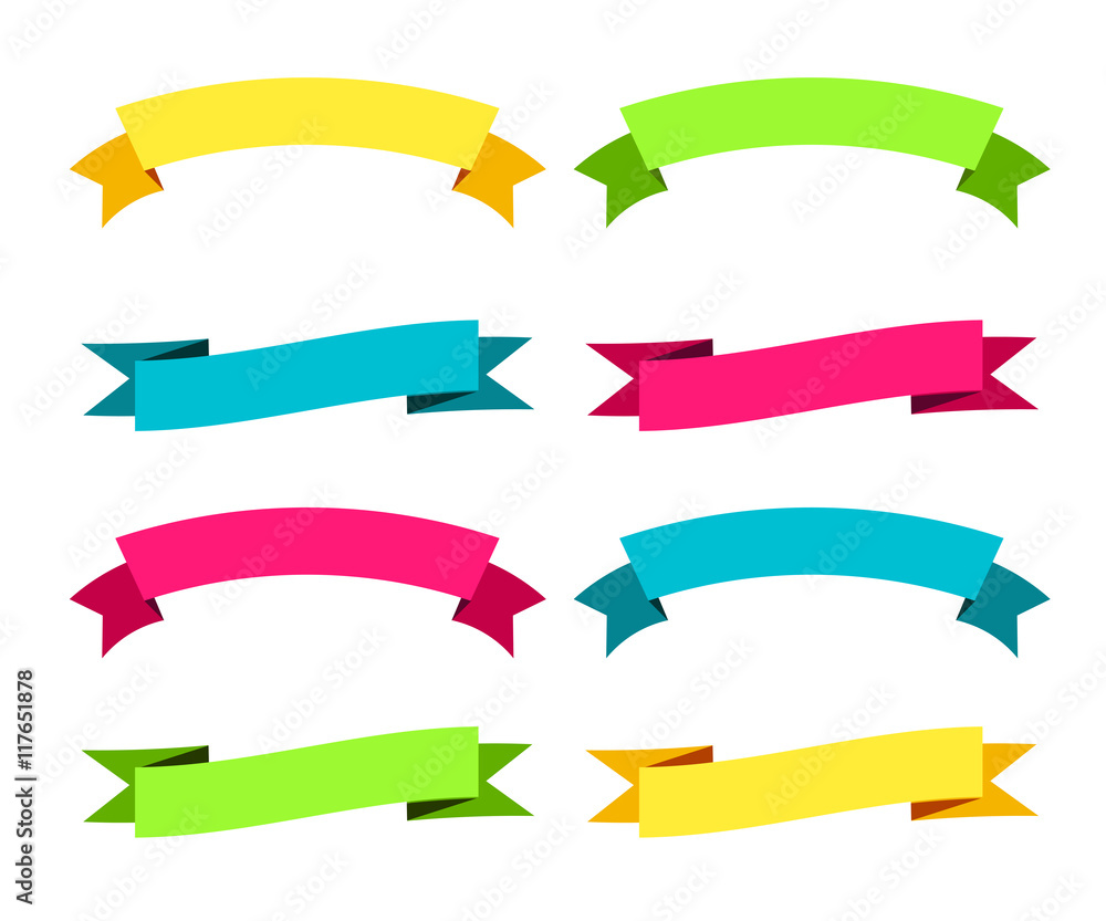 Colorful Modern Ribbons Big Set. Different Shapes. Vector Isolated Illustration
