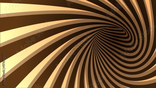 3d vector striped spiral abstract tunnel background. Background for products with chocolate or coffe cream taste. Twisted rays. Striped tunnel. Spiral hole.