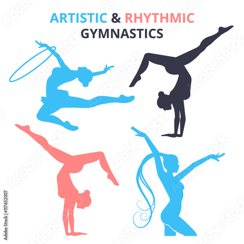 Artistic and rhythmic gymnastics women silhouettes set. Vector illustration