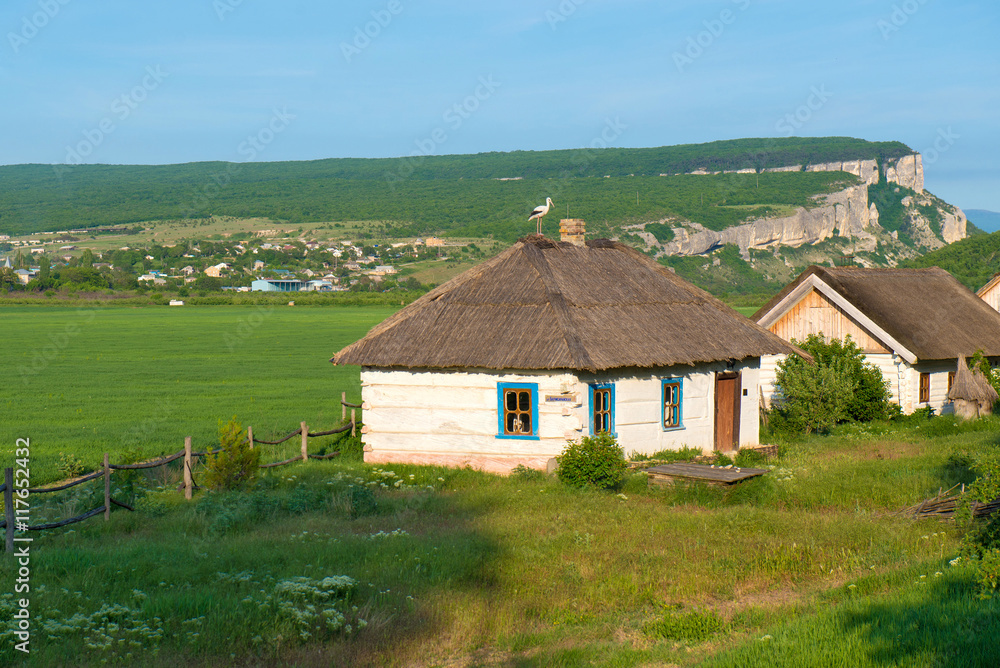 beautiful landscape, green grass and blue sky with white clouds