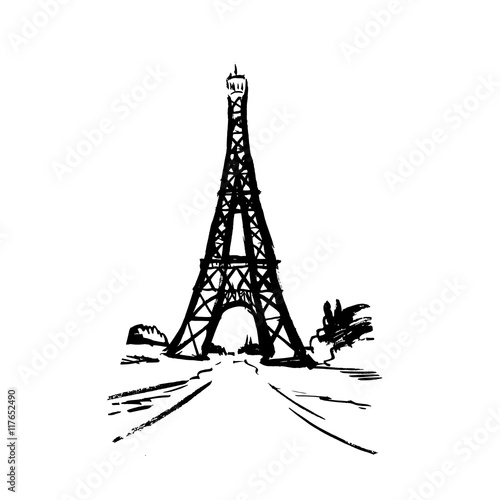Fototapeta Naklejka Na Ścianę i Meble -  tour Eiffel romantic vector illustration heart frame drawing wat