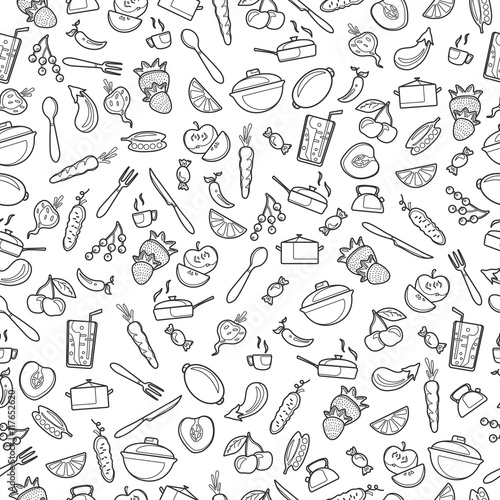 Dekoracja na wymiar  seamless-pattern-with-outline-icons-on-a-theme-kitchen-accessories-and-food-a-dark-outline-on-a-light-background