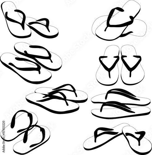 Flip flops  colored silhouettes. Vector illustration.