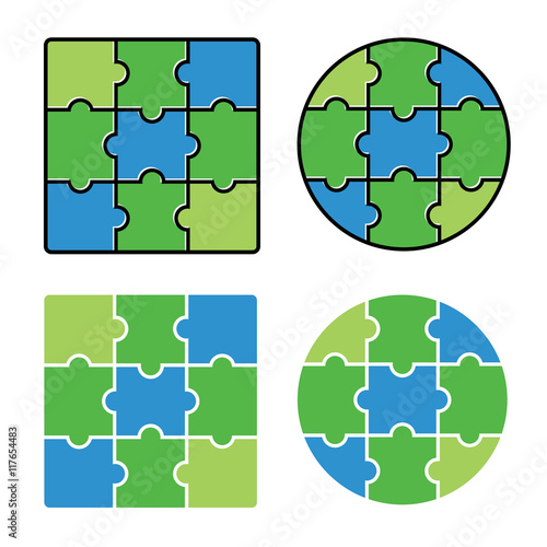 Jigsaw puzzle,  blank simple template 3 x 3, nine pieces. Vector illustration.