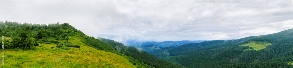 Panorama of Picturesque Carpathian mountains landscape. Chornogora ridge, Ukraine
