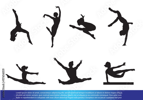 Set of Gymnastics athlete silhouette.