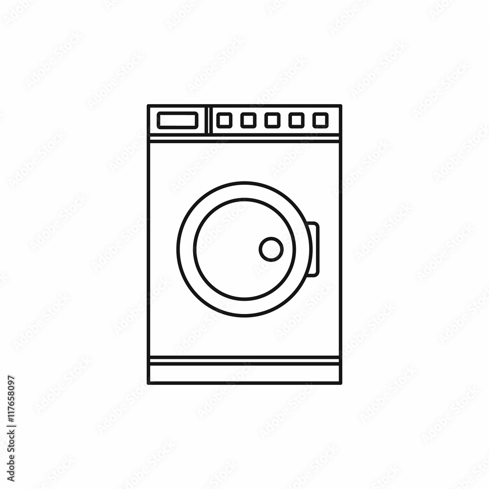 Washing machine icon in outline style isolated on white background Washing machine icon in outline style isolated on white background