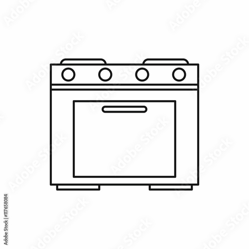 Kitchen stove icon in outline style isolated on white background