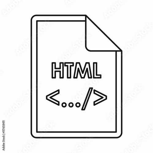 HTML file extension icon in outline style isolated on white background