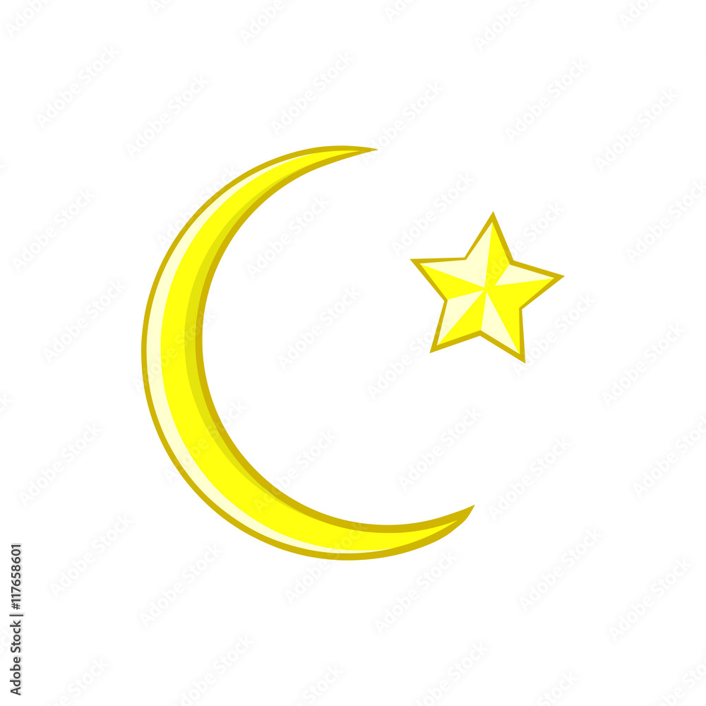 Crescent and star cartoon icon icon in cartoon style on a white background Crescent and star cartoon icon icon in cartoon style on a white background