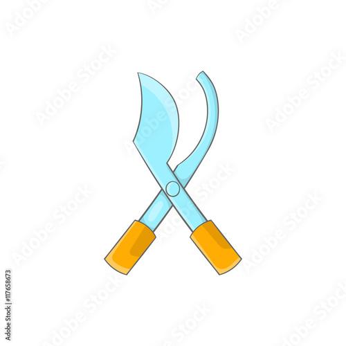 Garden pruner icon in cartoon style on a white background