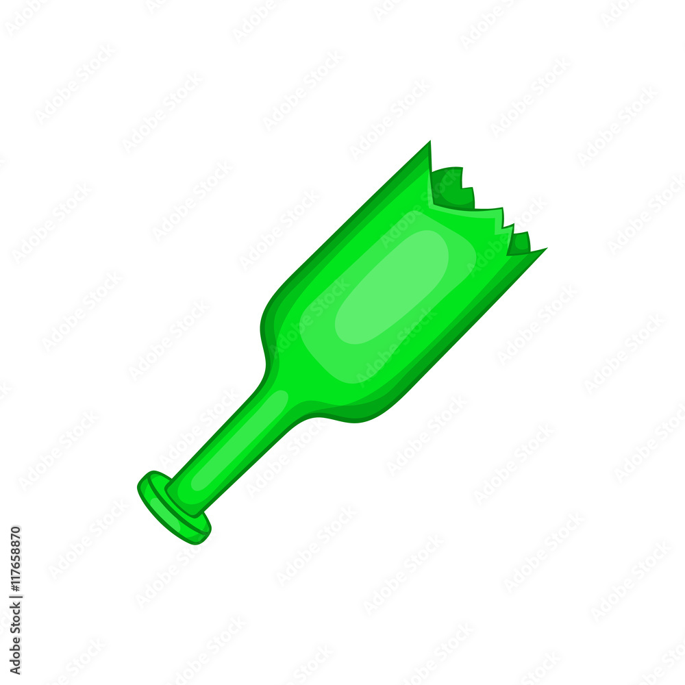 Broken green bottle as weapon icon in cartoon style on a white background Broken green bottle as weapon icon in cartoon style on a white background