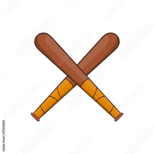 Crossed baseball bats icon in cartoon style on a white background