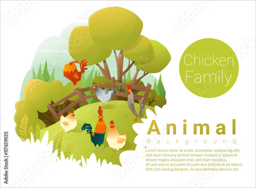 Cute animal family background with Chickens , vector , illustration