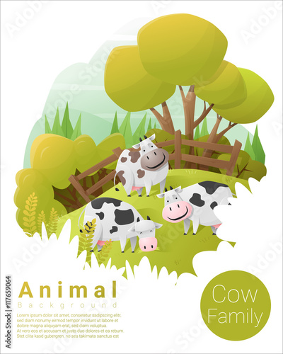 Cute animal family background with Cows , vector , illustration