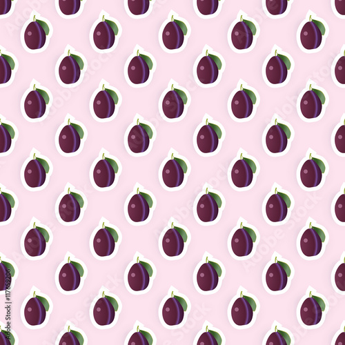 Seamless pattern background with plum fruit illustration. Plum fruit seamless pattern. Seamless background for packaging design of plum fruit products or pear taste.