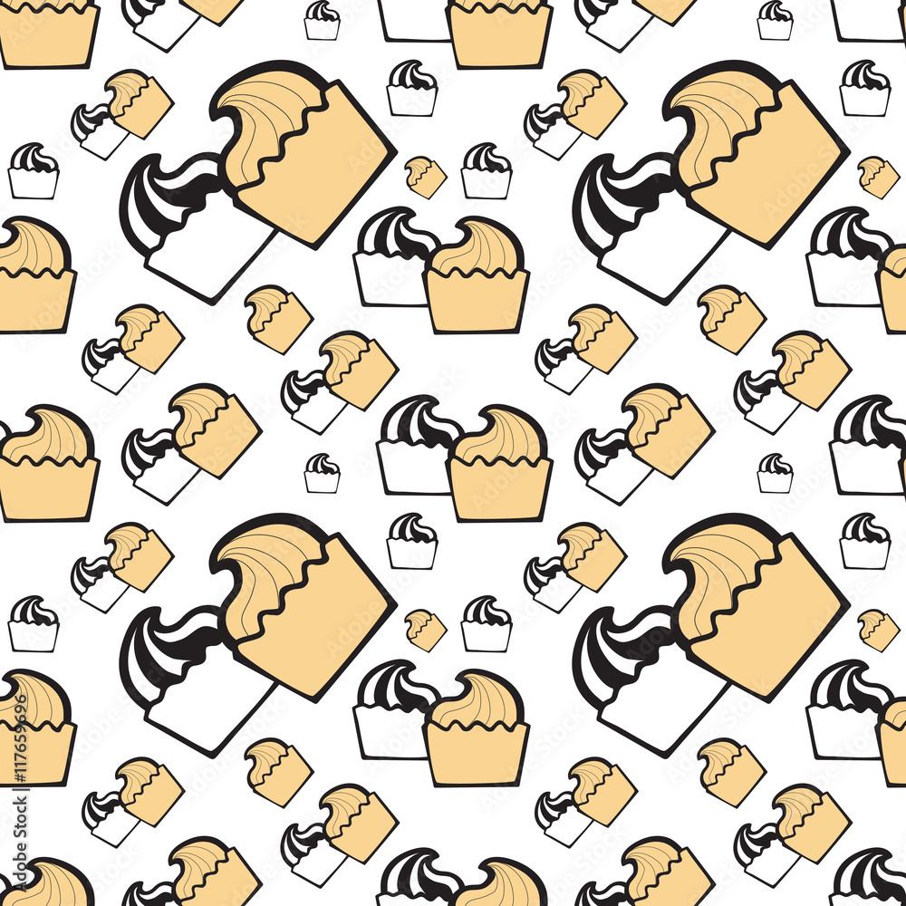 Fototapeta premium Seamless pattern with hand drawn cupcake.