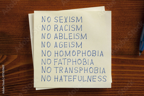 Принти на полотні No sexism no racism handwritten on a note