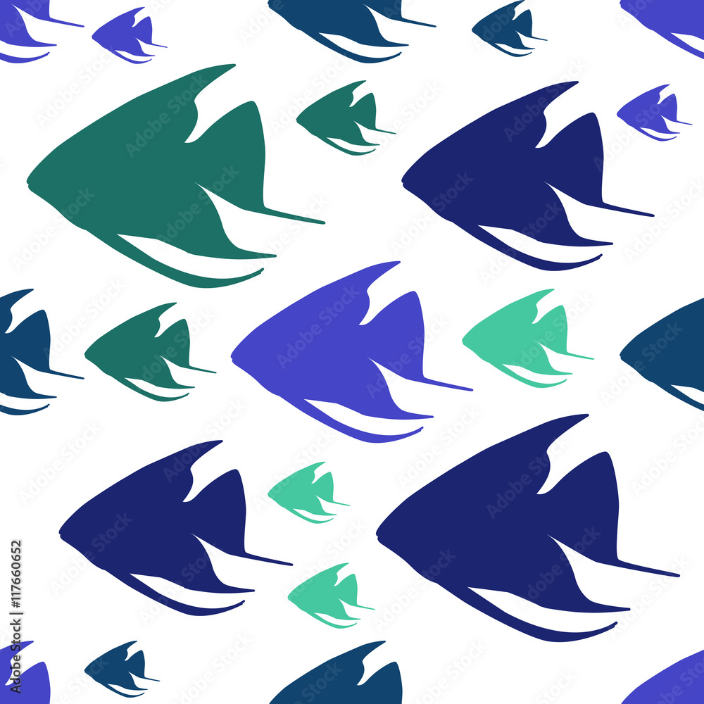 Fototapeta premium Vector Seamless pattern with fish silhouettes