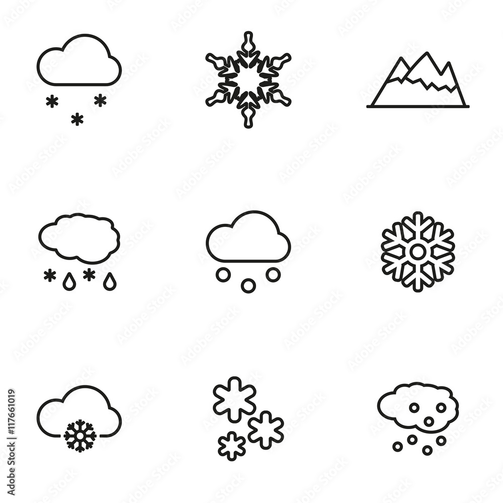 Fototapeta premium Vector line snow icon set