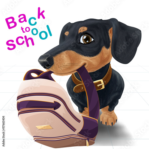 Happy dog with backpack back to school