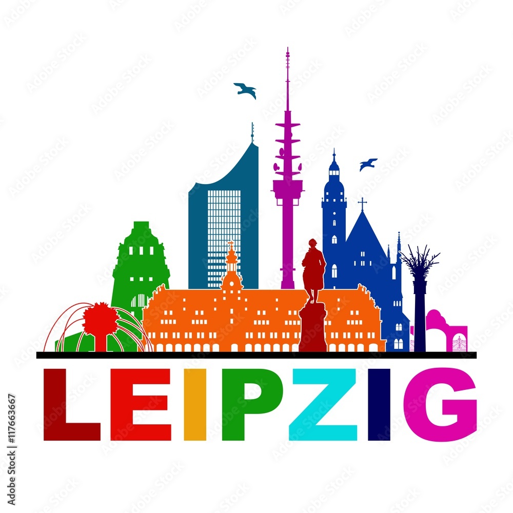 Leipzig Skyline Schattenriss Denkmäler Kultur Sehenwürdigkeiten Wandtatoo