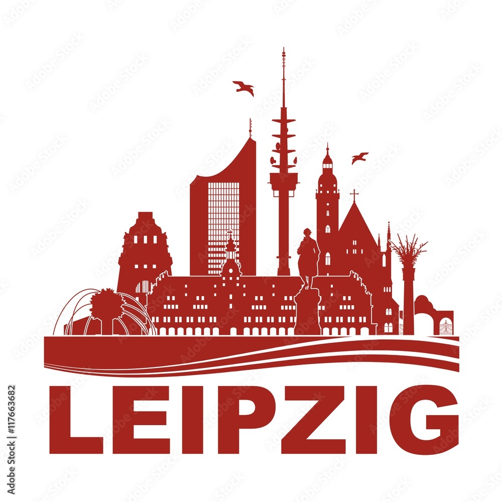 Leipzig Skyline Schattenriss Denkmäler Kultur Sehenwürdigkeiten Wandtatoo