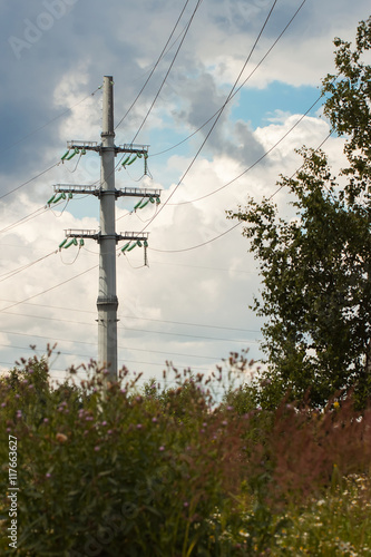 Power line is a structure used in electric power transmission and distribution to transmit electrical energy along large distances, consists of conductors suspended by towers or poles.