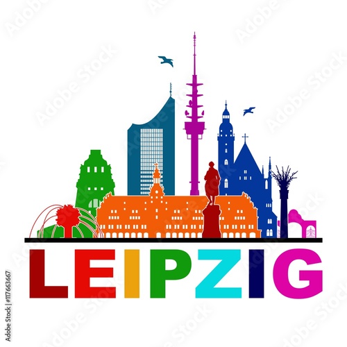 Leipzig Skyline Schattenriss Denkmäler Kultur Sehenwürdigkeiten Wandtatoo