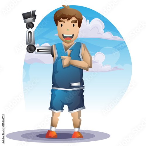Cartoon vector man with Prostheses hand with separated layers for game and animation, game design asset