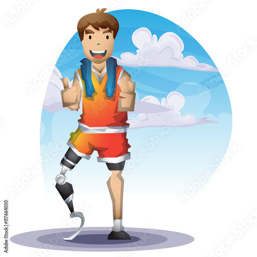 Cartoon vector man with Prostheses leg with separated layers for game and animation, game design asset