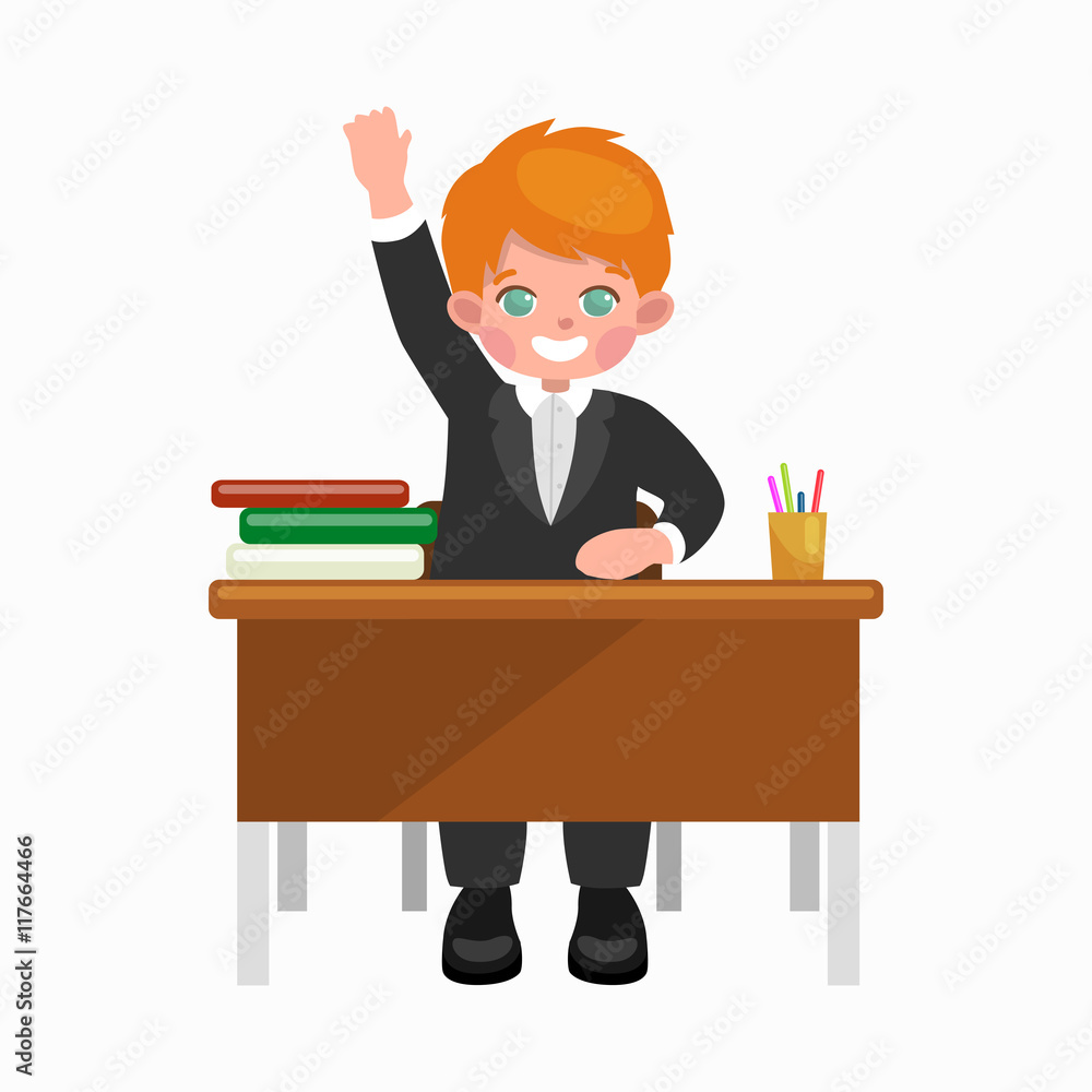 little boy sitting at the table with notebooks and books, learning back to school concept little boy sitting at the table with notebooks and books, learning back to school concept