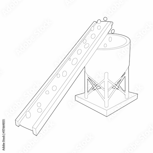 Conveyor for loading of chemical raw materials icon in outline style isolated on white background. Chemistry symbol