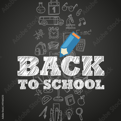 Back to scholl concept. Different education symbols vector illus