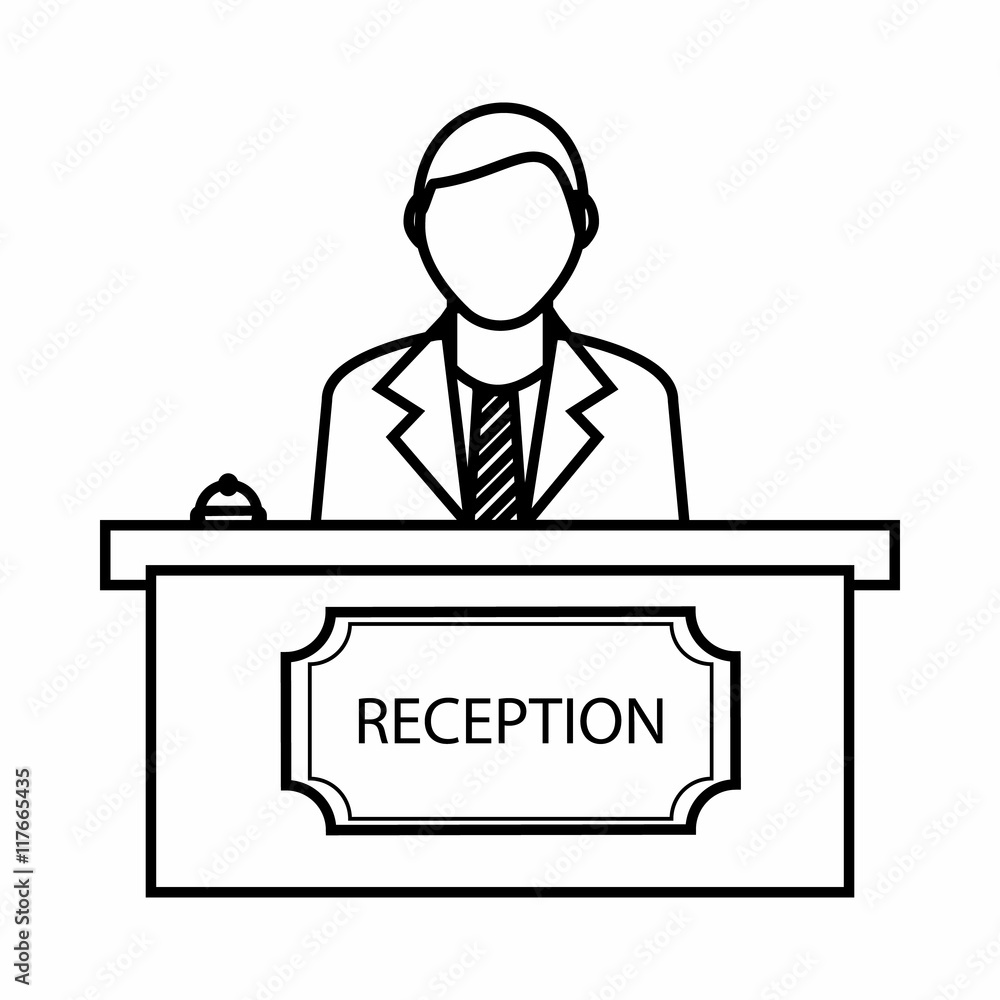 Reception icon in outline style isolated on white background. Receive guests symbol Reception icon in outline style isolated on white background. Receive guests symbol