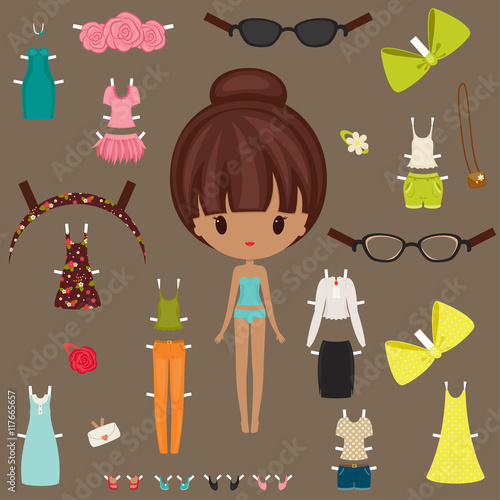 Dress up paper doll with body template