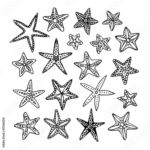 Doodle set of starfishes.
