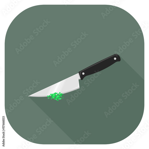 Vector kitchen knife chopping vegetables.
Food preparation icon.