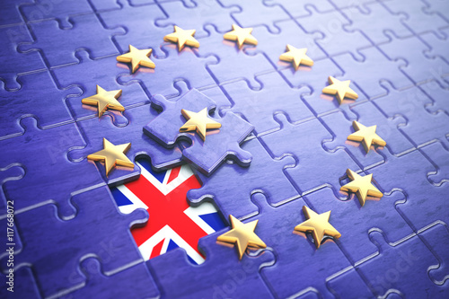 Brexit concept. Puzzle with EU European Union flag  without Grea photo