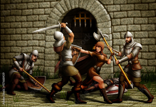 assassin girl /  A girl assassin is trying to break through city's guards with struggle