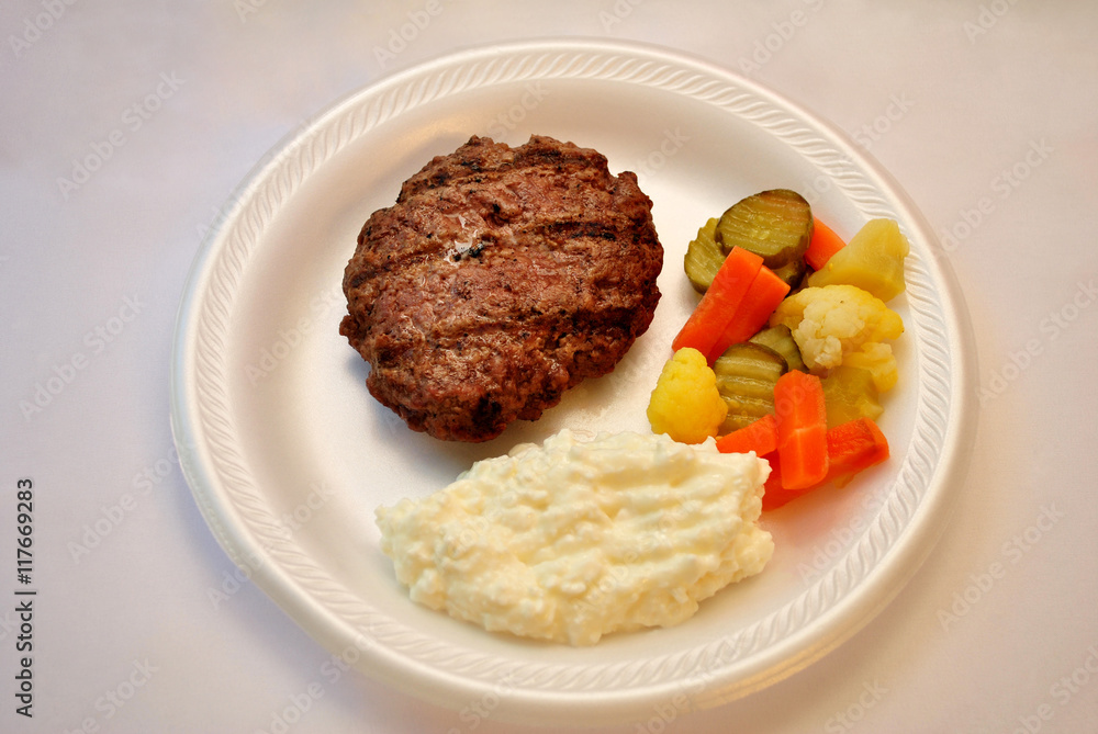 Healthy Meal of Lean Meat, Pickled Vegetables and Cottage Cheese