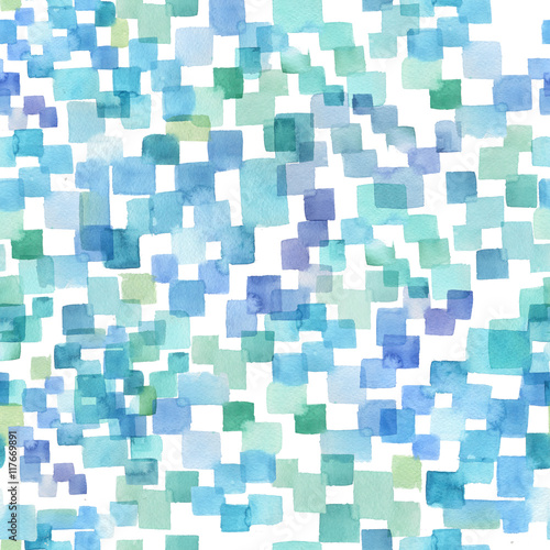 sea blue watercolor squares pattern