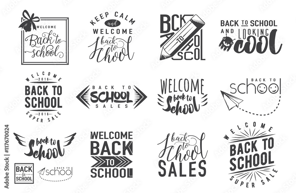 Fototapeta premium Vector Set of back to school, sale retro style elements.
